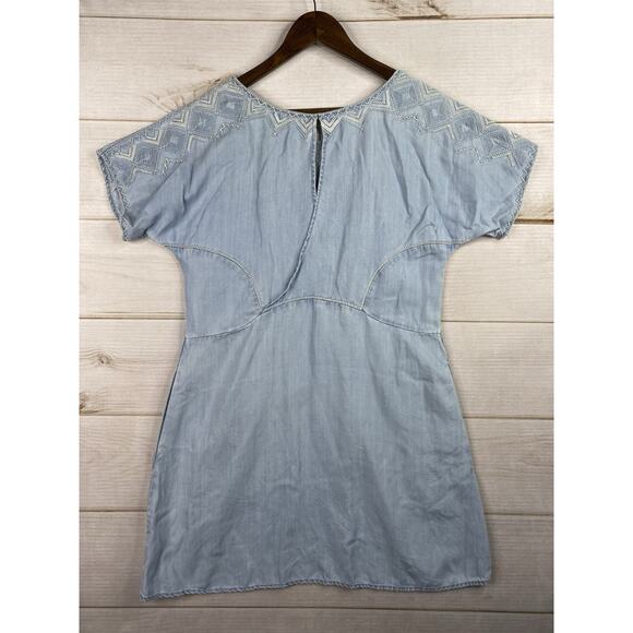 Holding Horses Anthropologie Womens Dress S Blue Denim Embroidered Chambray Boho - Picture 10 of 11